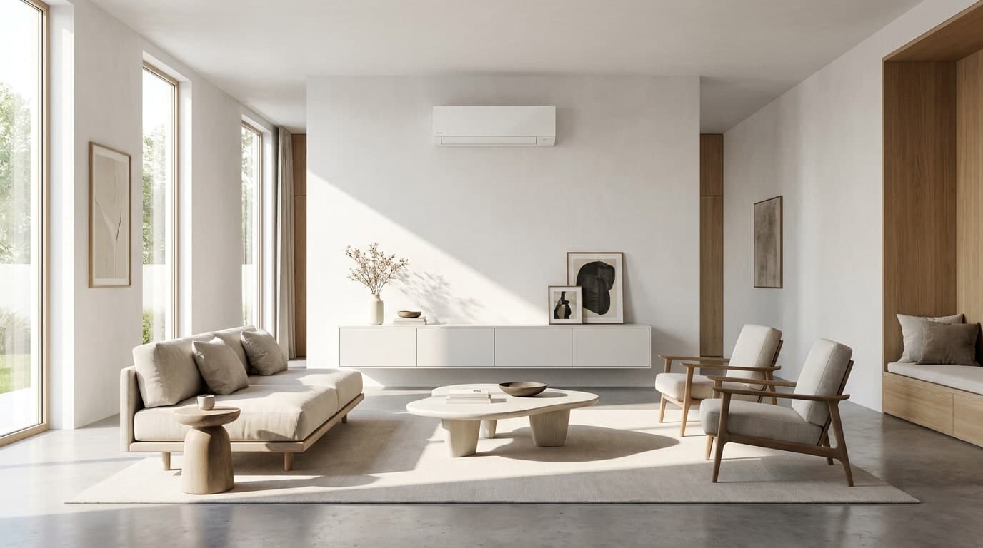 Salón luminoso con aire acondicionado instalado
